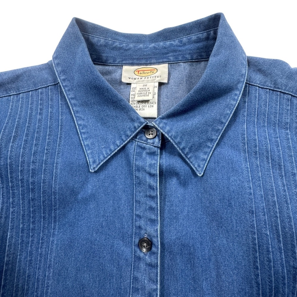 Talbots Chambray Pintuck Button Down Shirt Womens Petite 2X Blue Denim Plus Size - Picture 3 of 12